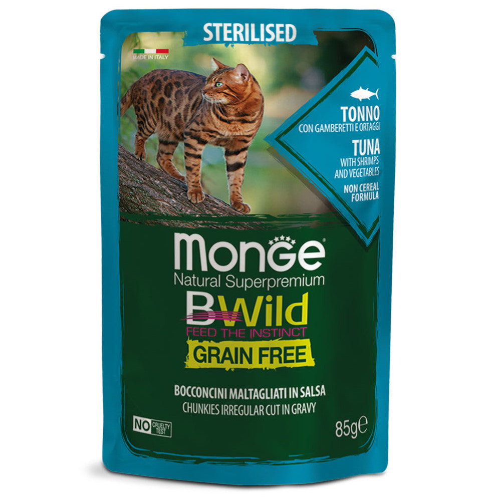 Monge Bwild Sterilised Grain Free Tonno e Gamberetti 85gr Alimento umido per Gatti Monge Bwild Sterilised Grain Free Tonno e Gamberetti 85gr Alimento umido per Gatti